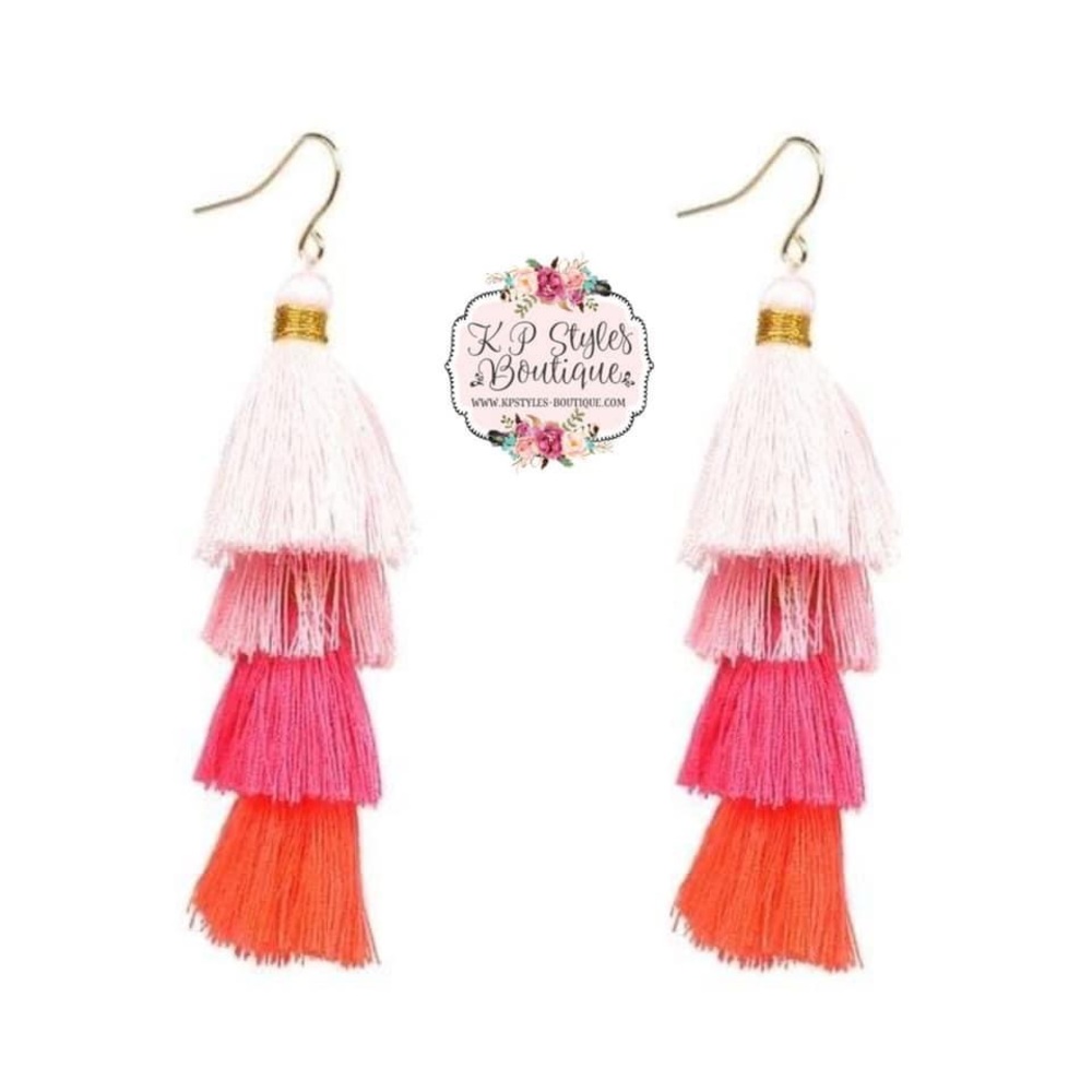 NWT, Pink Fringe Tassel Earrings
